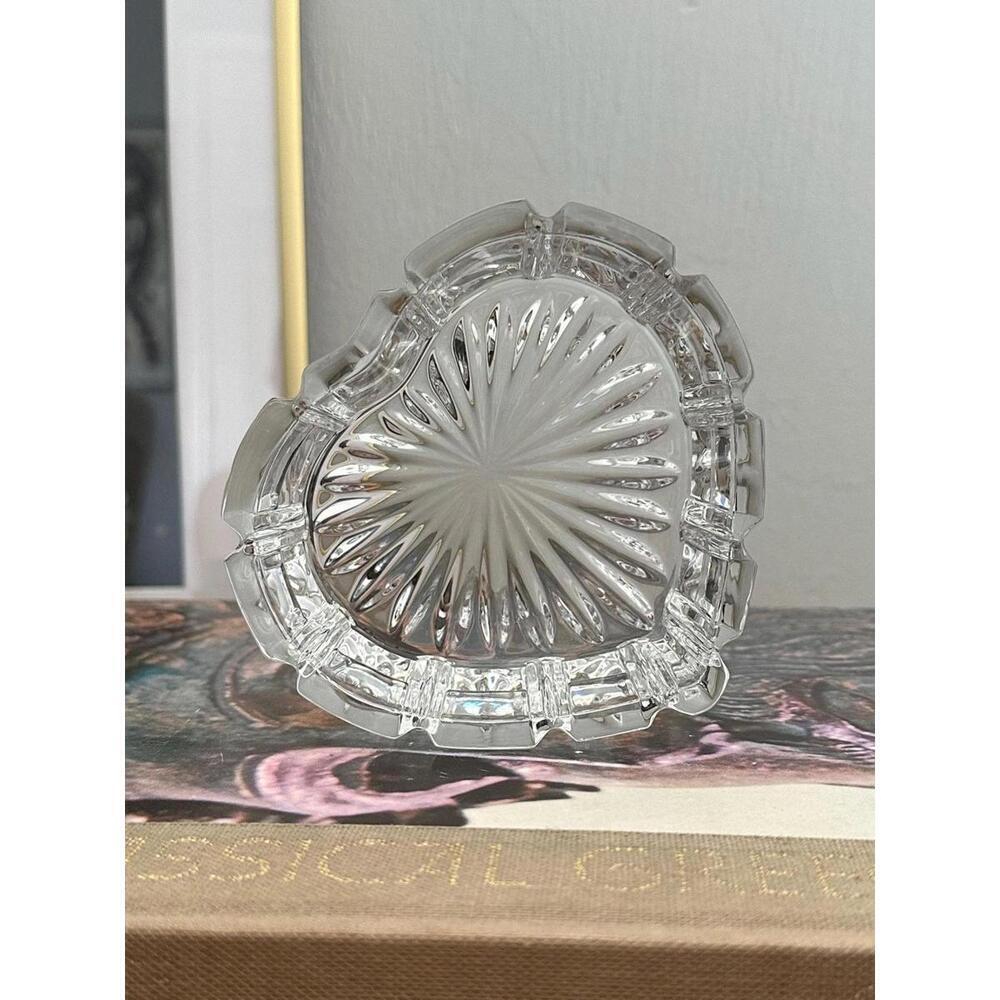 Vintage Gorham Crystal Heart Bowl With A Ribbed Design Trinket or Jewelry Dish